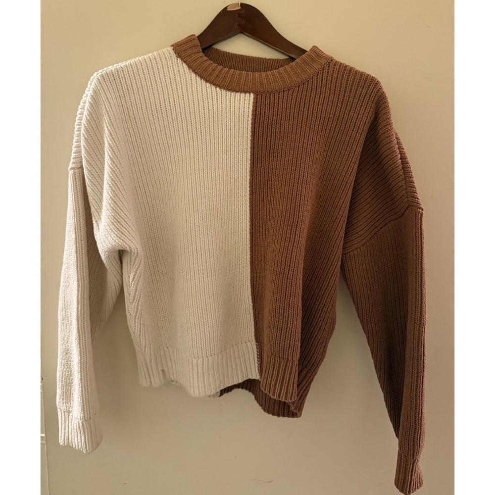 Abercrombie & Fitch Brown White Color Blocked Crop Sweater S (would Also Fit M)